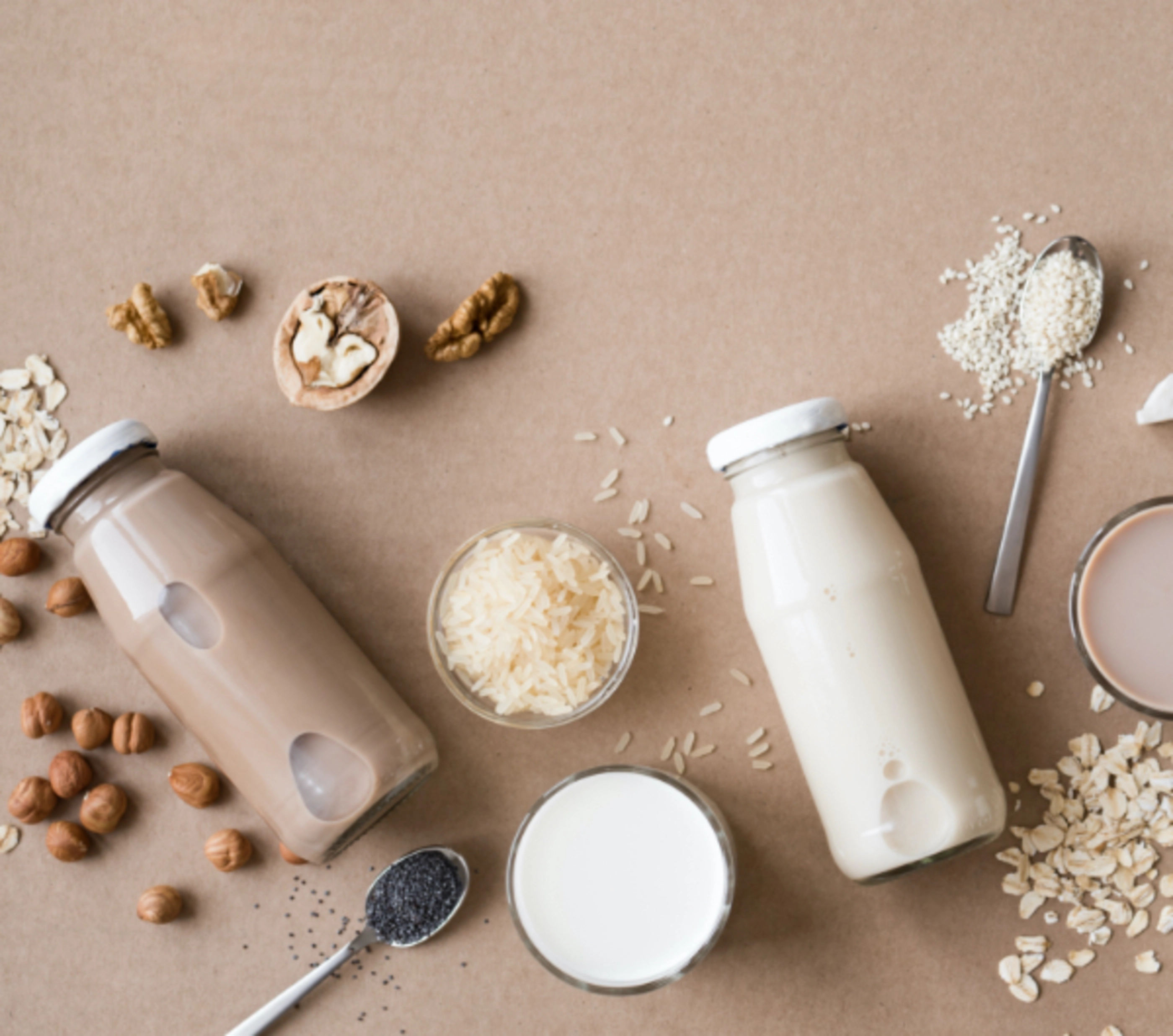 bottles of milk and assorted ingredients