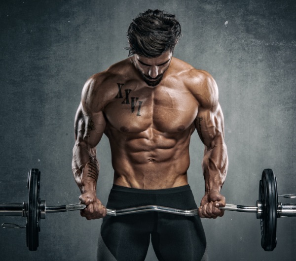 muscular man lifting weights in a gym