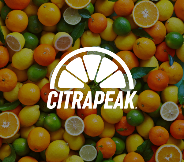 Assorted citrus fruits with "CitraPeak" overlaid.