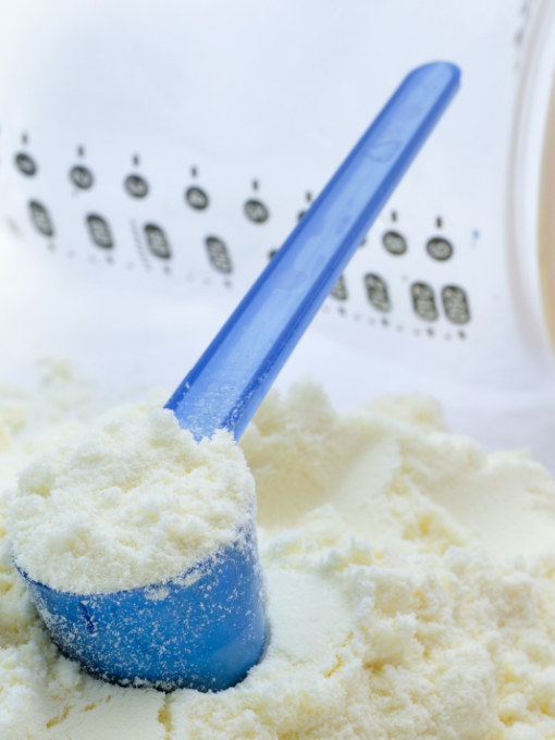 white powder in a blue scoop